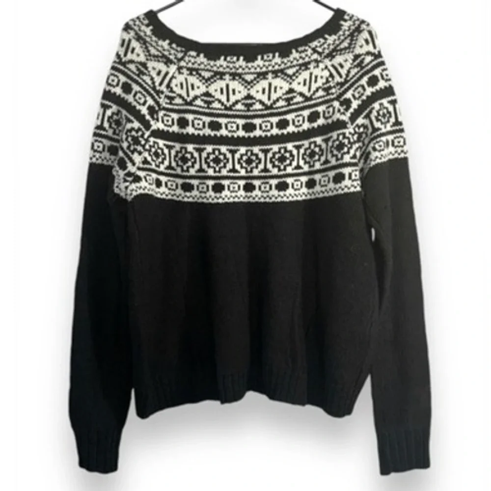American Eagle Sz M Womens Wool Fair Isle Scoop Neck Pullover Sweater‎